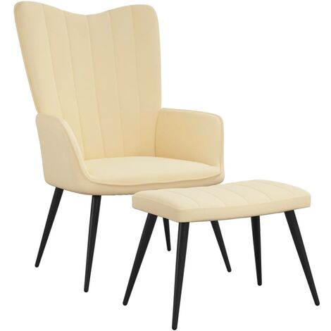 Chaise de relaxation avec repose-pied Fauteuil relax - Blanc crème Velours BonneVie-31983 (1/5)