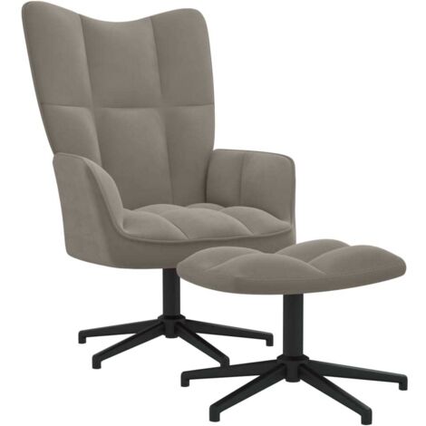 Chaise de relaxation avec repose-pied Fauteuil relax - Gris clair Velours BonneVie-48740 (1/5)