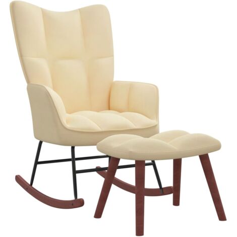 Chaise à bascule Fauteuil à bascule Fauteuil de Relaxation avec repose-pied Blanc crème Velours 88397 (1/5)