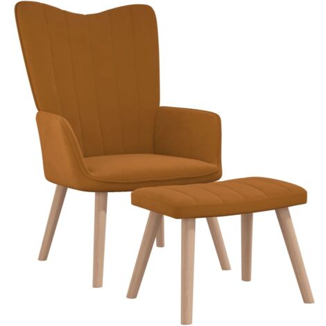 Chaise de relaxation avec repose-pied Fauteuil relax - Marron Velours BonneVie-18988 (1/5)