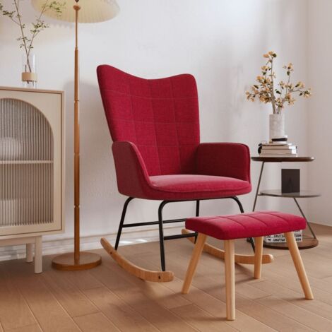 Chaise à bascule Fauteuil berçant - Chaise de salon avec tabouret Rouge bordeaux Tissu BonneVie-90776 (1/5)