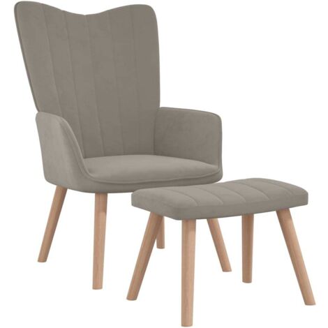 Chaise de relaxation avec repose-pied Fauteuil relax - Gris clair Velours BonneVie-48169 (1/5)