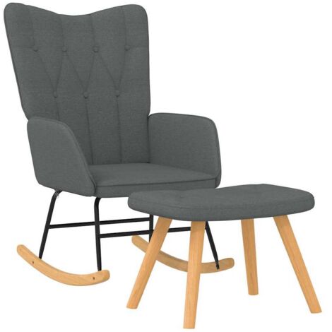 Chaise à bascule Fauteuil à bascule Fauteuil de Relaxation avec tabouret Gris foncé Tissu 93046 (1/5)