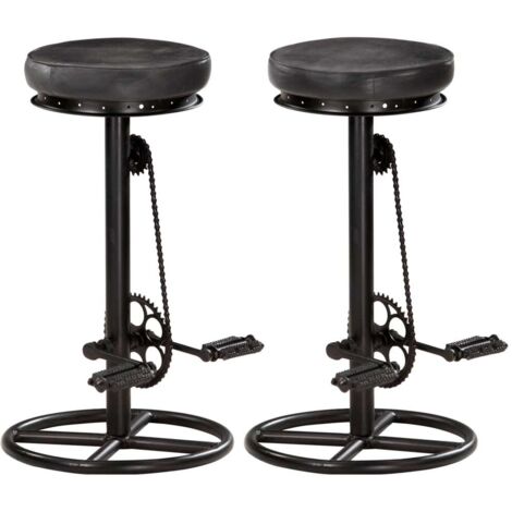 Lot de 2 Chaises de bar Tabourets de bar - Tabouret Haut Noir Cuir véritable de chèvre BV926297 - BonneVie (1/5)