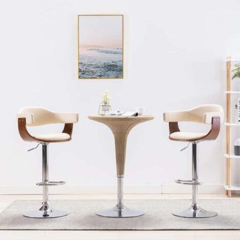 Lot de 2 Tabourets de bar Style Contemporain Chaises de bar Crème Bois courbé et similicuir 33079 (1/5)
