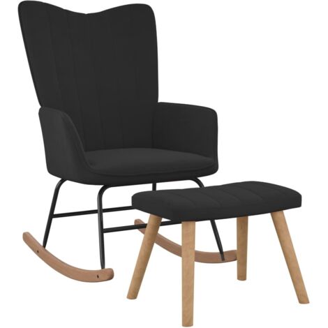 Chaise à bascule Fauteuil berçant - Chaise de salon avec repose-pied Noir Velours BonneVie-57980 (1/5)