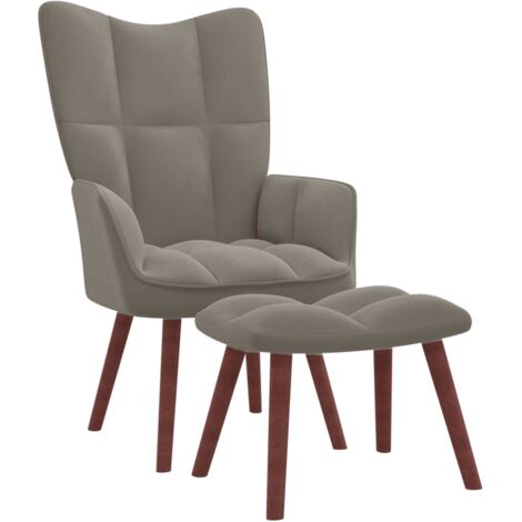 Chaise de relaxation avec repose-pied Fauteuil relax - Gris clair Velours BonneVie-51930 (1/5)