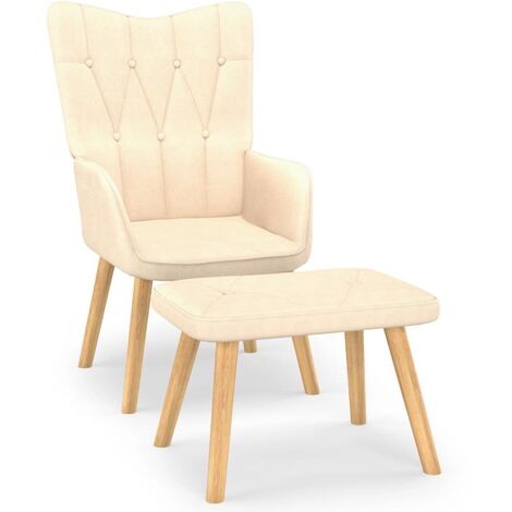 Chaise de relaxation avec tabouret Fauteuil relax - Crème Tissu BonneVie-31609 (1/5)