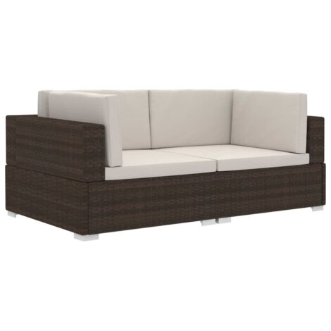 INLIFE Chaises d'angles 2 pcs avec coussins Résine tressée Marron (1/5)