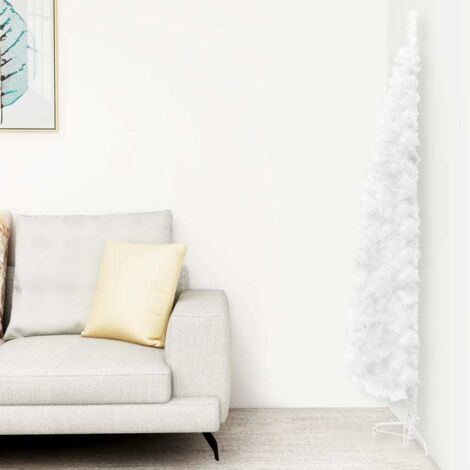 Demi Sapin de Noël artificiel Arbre de Noël mince avec support Blanc 120 cm 66759 (1/5)