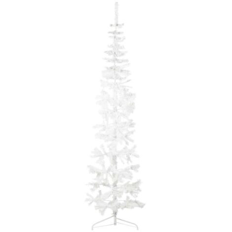 Demi Sapin de Noël artificiel  Arbre de Noël mince avec support Blanc 210 cm 64491
