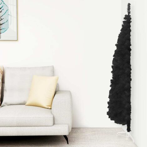 Demi Sapin de Noël artificiel  Arbre de Noël mince avec support Noir 240 cm 53661