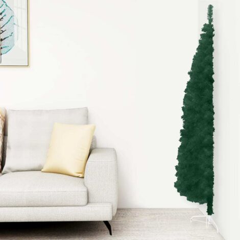 Demi Sapin de Noël artificiel  Arbre de Noël mince avec support Vert 120 cm 28846