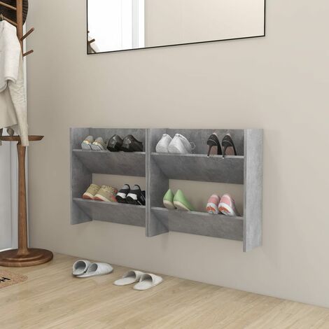 Lot de 2 Meubles à Chaussures Étagère à Chaussures - Gris béton 60x18x60 cm BV602793 - BonneVie (1/5)