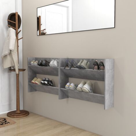 Lot de 2 Meubles à Chaussures Étagère à Chaussures - Gris béton 80x18x60 cm BV485158 - BonneVie (1/5)