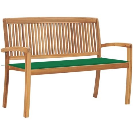 Banc de jardin empilable Banquette de Jardin - Mobilier de jardin et coussin 128,5cm Bois de teck massif BV505804 - BonneVie (1/5)