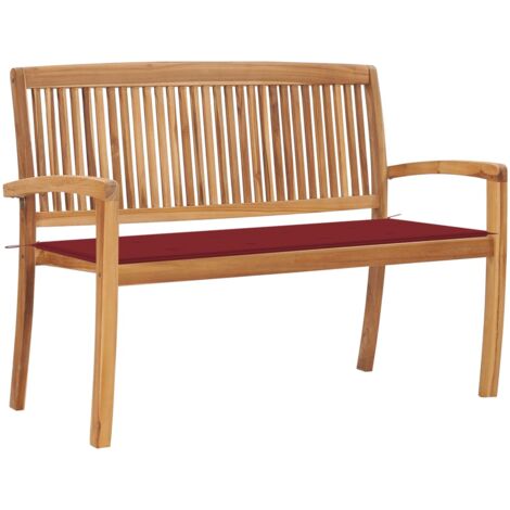 Banc de jardin empilable Banquette de Jardin - Mobilier de jardin et coussin 128,5cm Bois de teck massif BV869402 - BonneVie (1/5)