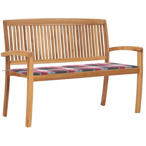 Banc de jardin empilable Banquette de Jardin - Mobilier de jardin et coussin 128,5cm Bois de teck massif BV458442 - BonneVie (1/5)
