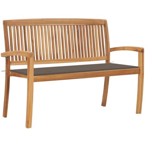 Banc de jardin empilable Banquette de Jardin - Mobilier de jardin et coussin 128,5cm Bois de teck massif BV723506 - BonneVie (1/5)