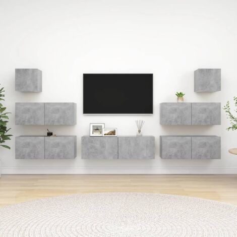 Ensemble de meuble TV 7 pcs, Étagère TV, Meuble de Salon, Gris béton Aggloméré OIB8331E (1/5)