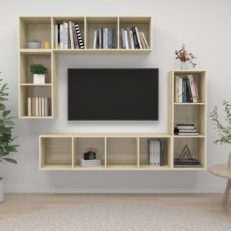 Ensemble de meuble TV 4 pcs  Bancs TV Armoires de rangement Chêne sonoma Aggloméré 70992 (1/5)
