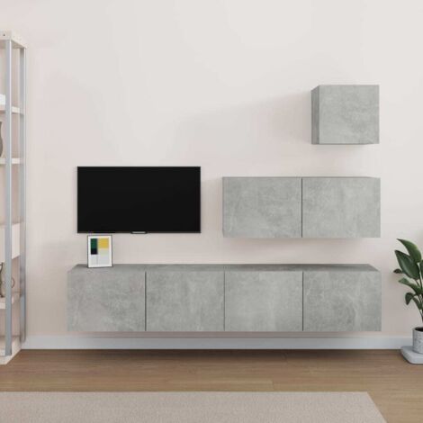 Ensemble de meubles TV 4 pcs, Étagère TV, Meuble de Salon, Gris béton Bois d'ingénierie OIB7934E (1/5)