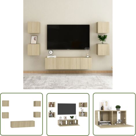The Living Store Ensemble de meubles TV 6 pcs Chêne sonoma Bois d'ingénierie - Meuble Tv Mural - Meuble Tv Moderne - Meuble Tv Chêne - Rangement Tv - Support Tv (1/5)
