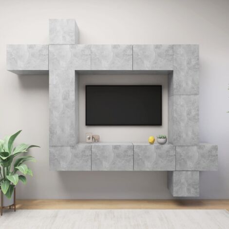 Ensemble de meuble TV 9 pcs, Étagère TV, Meuble de Salon, Gris béton Aggloméré OIB7160E (1/5)