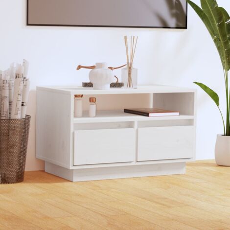 Meuble TV Banc TV Armoire de rangement Blanc 60x35x37 cm Bois de pin massif 93250 (1/5)