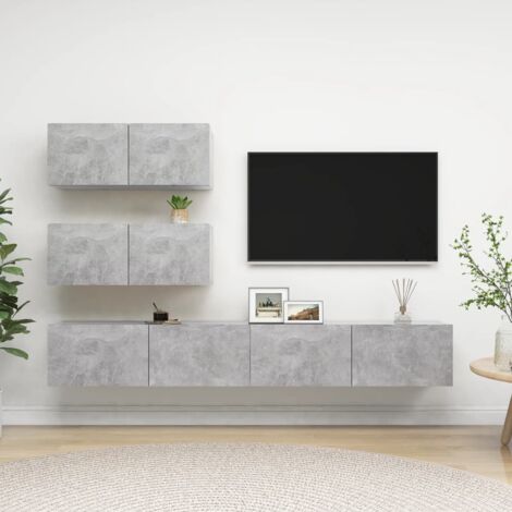 Ensemble de meuble TV 4 pcs Bancs TV Armoires de rangement Gris béton Aggloméré 69284 (1/5)