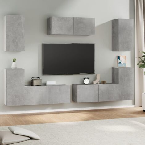 Ensemble de meubles TV 7 pcs, Étagère TV, Meuble de Salon, Gris béton Bois d'ingénierie OIB1613E (1/5)