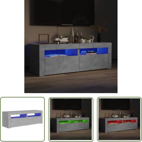 The Living Store Meuble TV avec lumières LED gris béton 120x35x40 cm - Meuble Tv - Meuble Téléviseur - Armoire Tv - Télévision Led - Luminaire Rgb (1/4)