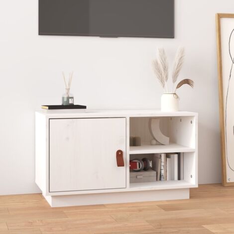 Meuble TV Banc TV Armoire de rangement Blanc 70x34x40 cm Bois de pin massif 50904 (1/5)