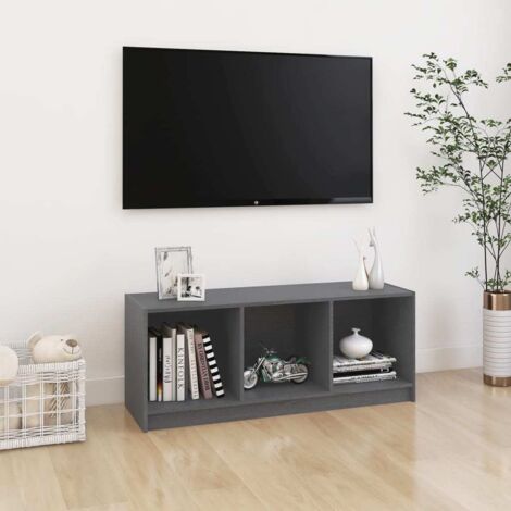 Meuble TV Banc TV Armoire de rangement Gris 104x33x41 cm Bois de pin massif 73847 (1/5)