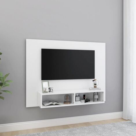 Meuble TV mural pour Salon - Armoire TV Blanc 120x23,5x90 cm Aggloméré BV463069 - BonneVie (1/5)