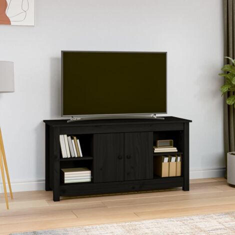 Meuble TV Banc TV Armoire de rangement Noir 103x36,5x52 cm Bois de pin massif 38316 (1/5)