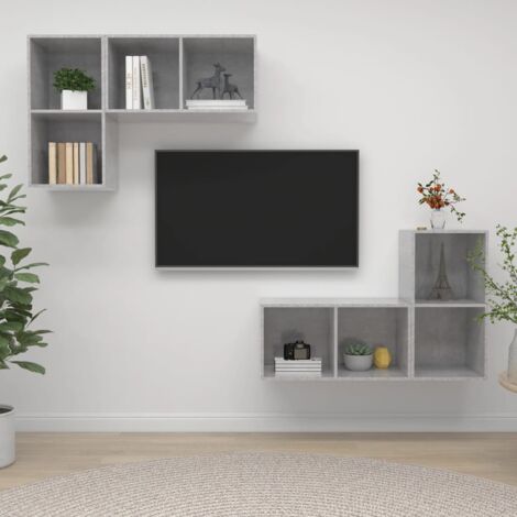 Meubles TV muraux 4 pcs Bancs TV Armoires de rangement Gris béton Aggloméré 51886 (1/5)