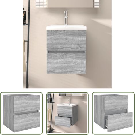 The Living Store Armoire d'évier Sonoma gris 41x38,5x45 cm Bois d'ingénierie - Meuble De Salle De Bain - Armoire De Lavabo - Meuble Vasque - Rangement Salle De Bain - Armoire Murale (1/5)
