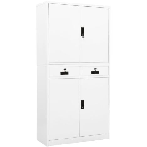 Armoire de bureau Meuble de Rangement - Style Contemporain Blanc 90x40x180 cm Acier BV365074 - BonneVie (1/5)