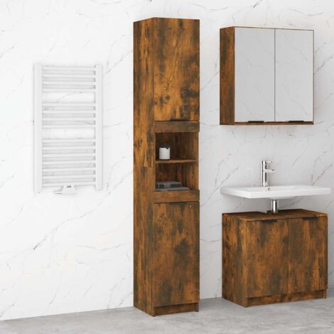 Armoire de salle de bain Meuble de salle de bain Chêne fumé 32x34x188,5 cm Bois d'ingénierie 32720 (1/5)