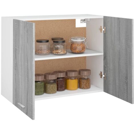 Armoire D'angle Suspendue Pour Cuisine - Chêne Fumé - 57x57x60 Cm - 2 étagères - Meuble De Rangement Flottant