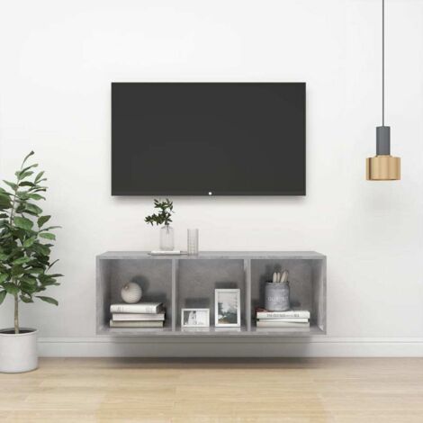 Meuble TV mural pour Salon - Armoire TV Gris béton 37x37x107 cm Aggloméré BV932258 - BonneVie (1/5)