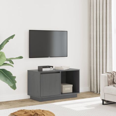 Meuble TV Banc TV Armoire de rangement Gris 74x35x44 cm Bois de pin massif 15638 (1/5)