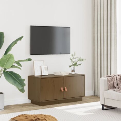 Meuble TV Banc TV Armoire de rangement Marron miel 80x34x40 cm Bois de pin massif 41874 (1/5)