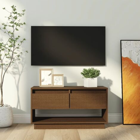Meuble TV Banc TV Armoire de rangement Marron miel 74x34x40 cm Bois de pin massif 33656 (1/5)