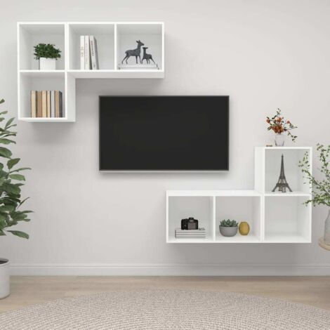 Meubles TV muraux 4 pcs, Étagère TV, Meuble de Salon, Blanc Aggloméré OIB6620E (1/5)