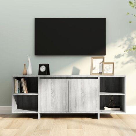 Meuble TV Banc TV Armoire de rangement Sonoma gris 130x35x50 cm Aggloméré 35177 (1/5)
