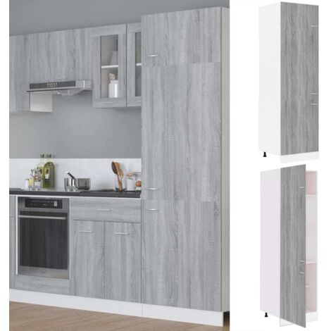 Armoire à réfrigérateur Armoire de cuisine Meuble bas de Cuisine Sonoma gris 60x57x207 cm Bois 50721 (1/5)