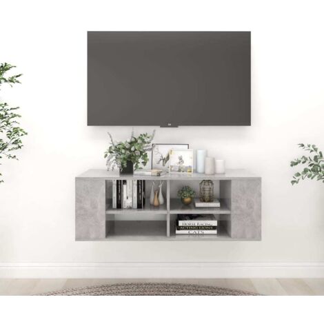 Meuble TV mural pour Salon - Armoire TV Gris béton 102x35x35 cm Aggloméré BV732338 - BonneVie (1/5)