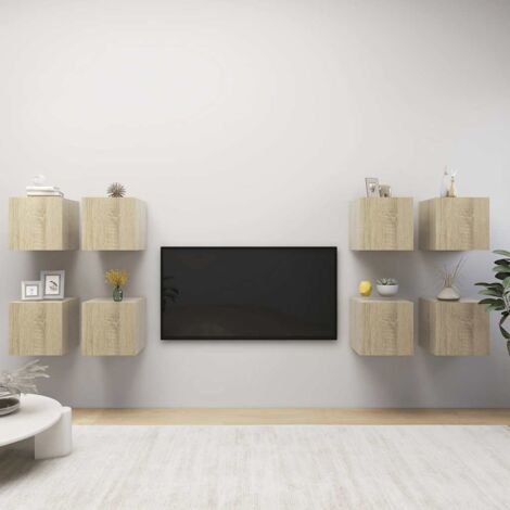 Meubles TV muraux 8 pcs  Bancs TV Armoires de rangement Chêne sonoma 30,5x30x30 cm 17300 (1/4)